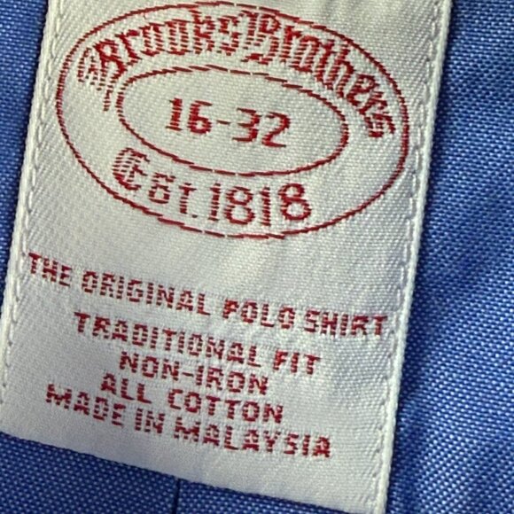 Brooks Brothers Button-Down Traditional 16 32 Cotton Blue Non-Iron Shirt Mens - Picture 8 of 13